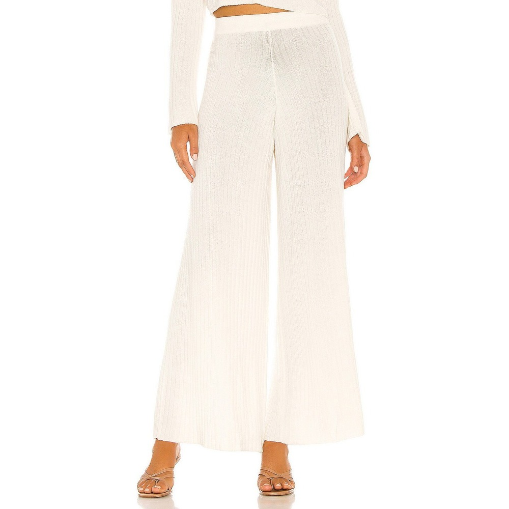 Revolve Flook The Label Sola Ribbed Knit Wide Leg Pant Small Cream Lounge Boho